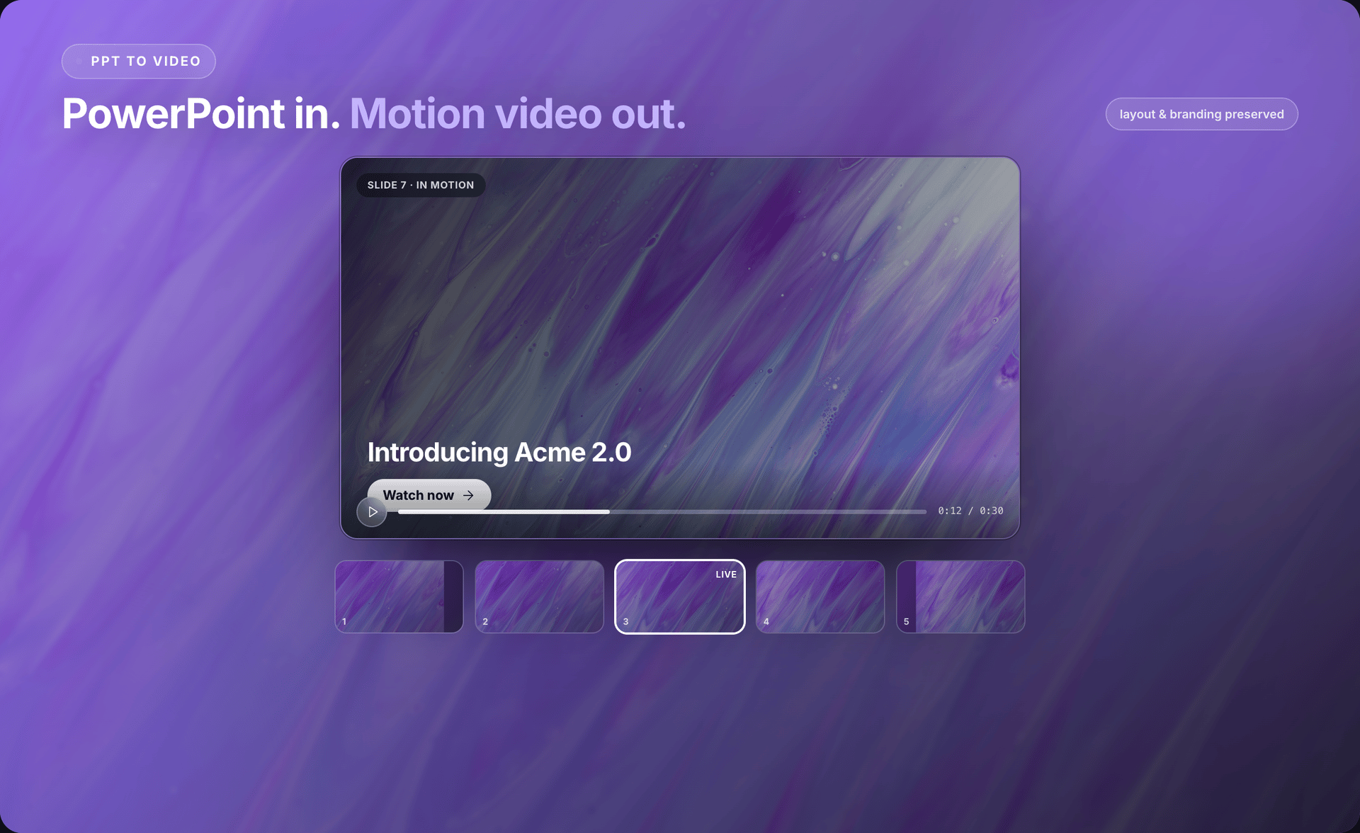 PowerPoint in. Motion video out. — STV product mockup