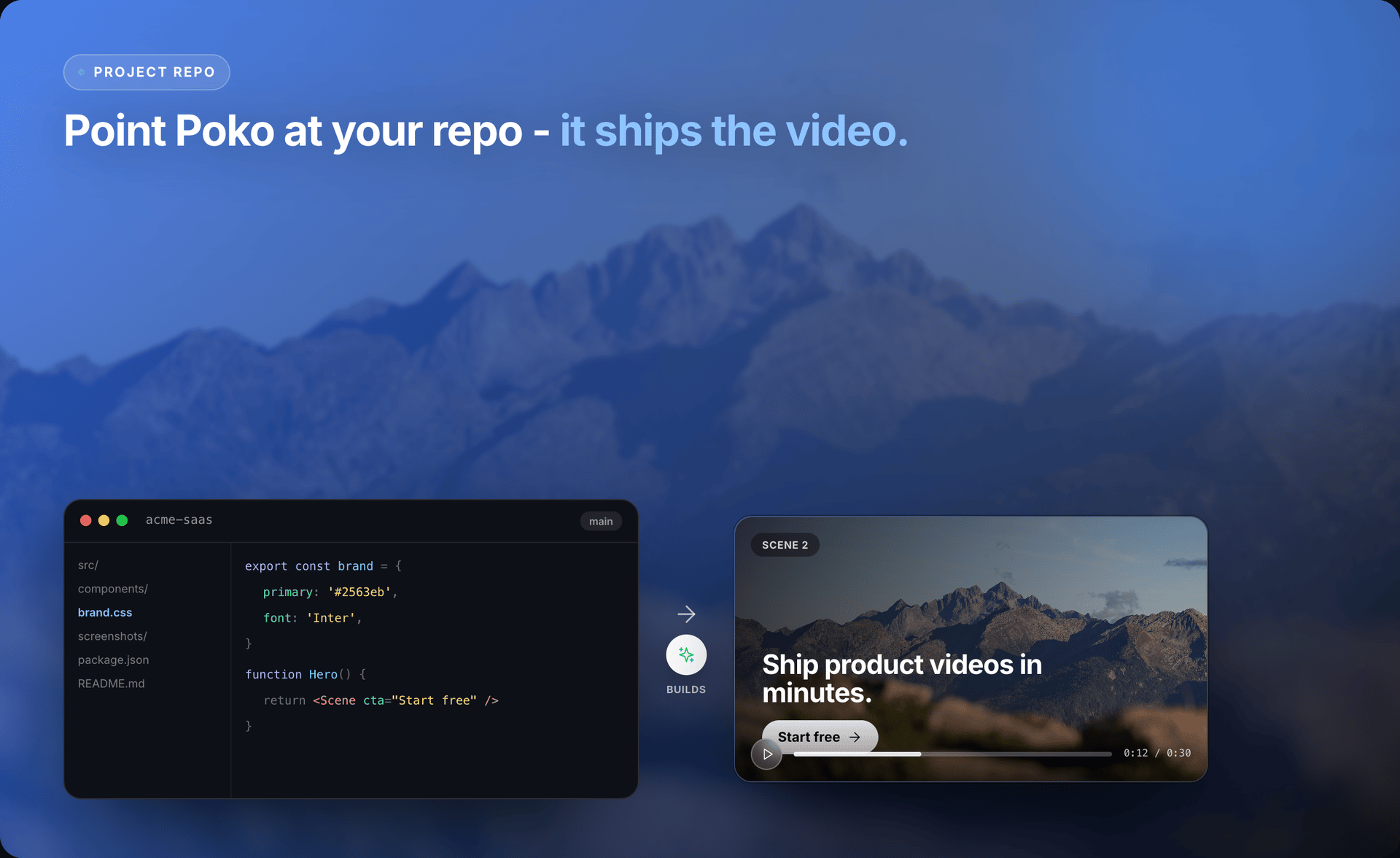 Point at your repo. Ship a product video. — STV product mockup